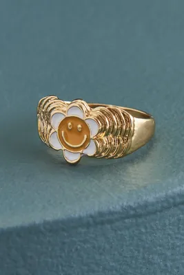 Layered Smiley Face Daisy Ring