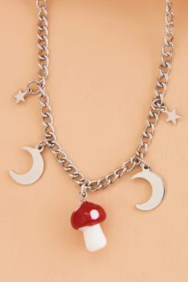 Starry Moon Mushroom Necklace