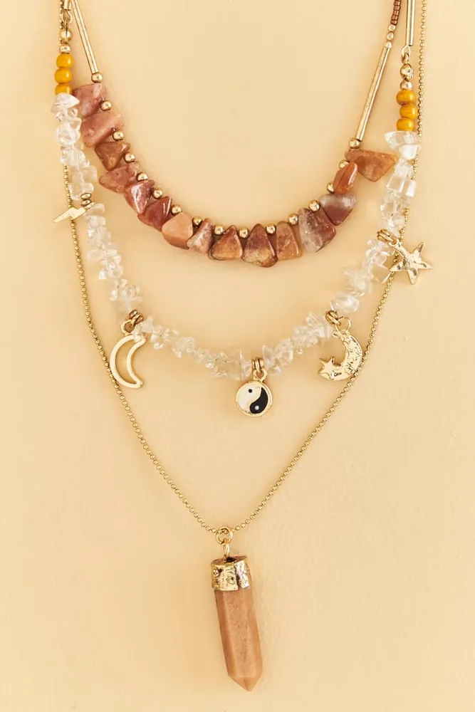 Carnelian and Jade Yin Yang Layered Necklace