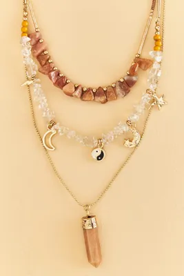 Carnelian and Jade Yin Yang Layered Necklace