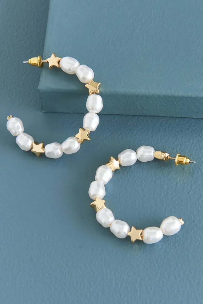 Starry Pearl Hoop Earrings