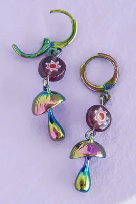 Iridescent Mushroom Drop Earrings