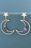 Amethyst Chip Moon Earrings