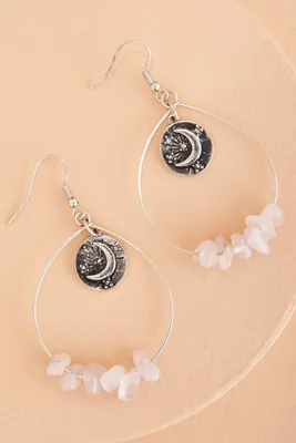 Rose Quartz Chip Moon Earrings