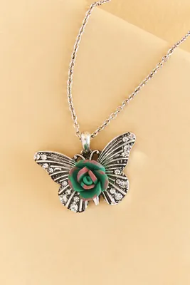 Green Rose Butterfly Necklace