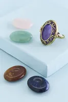 Gold Adjustable Worry Stone Ring Set