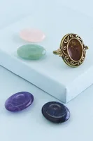 Gold Adjustable Worry Stone Ring Set