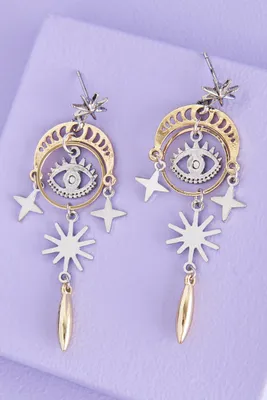 Curved Moon Evil Eye Earrings