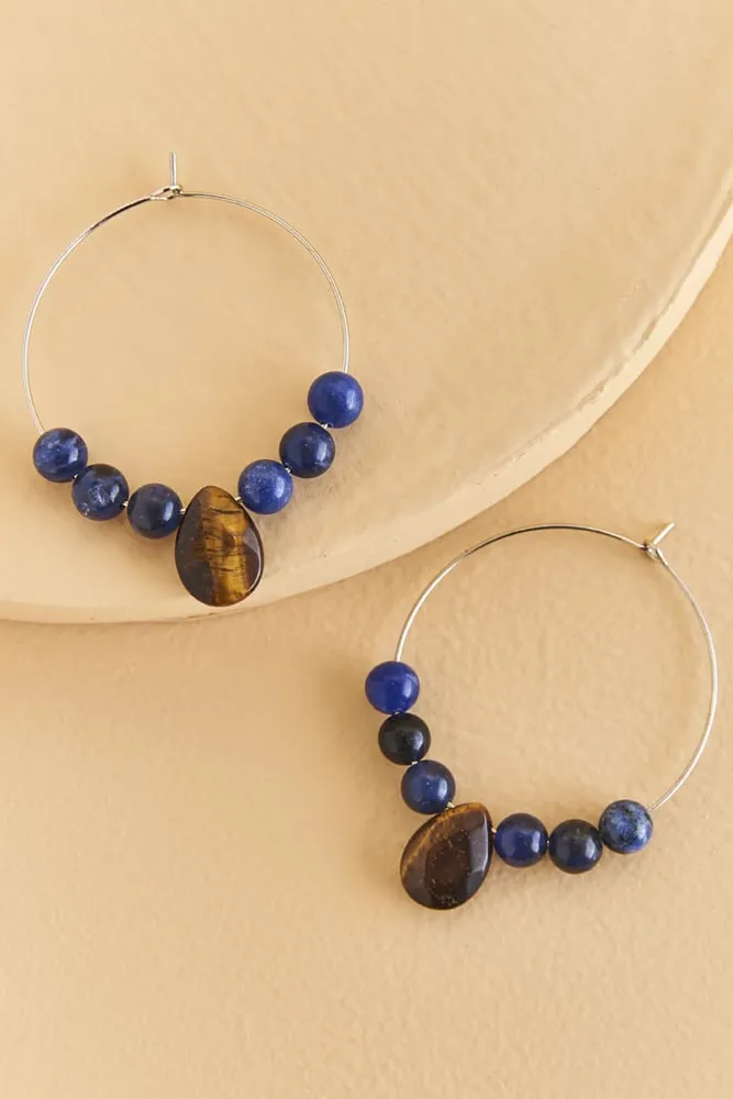 Sodalite and Tiger’s Eye Hoop Earrings