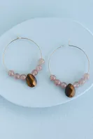 Strawberry Quartz and Tiger’s Eye Hoop Earrings