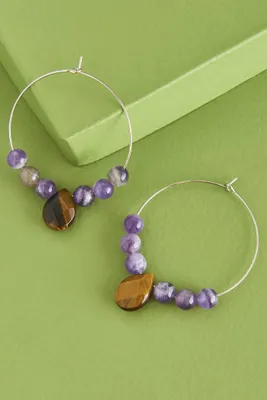 Amethyst and Tiger’s Eye Hoop Earrings