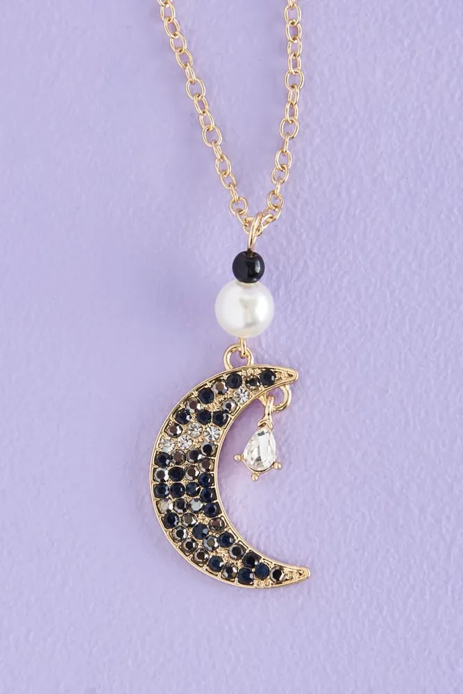 Silver Crescent Moon Pendant Mood Necklace