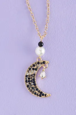 Pearl and Crescent Moon Necklace