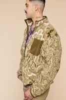 Olive Paisley Full-Zip Fleece Jacket
