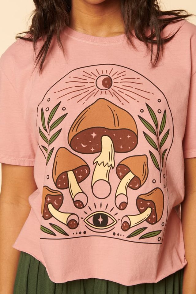 Moonlit Mushroom Oversized Crop Fit T-Shirt