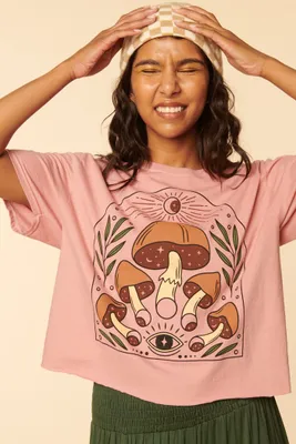 Moonlit Mushroom Oversized Crop Fit T-Shirt