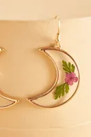 Pink Flowerpress Crescent Moon Earrings