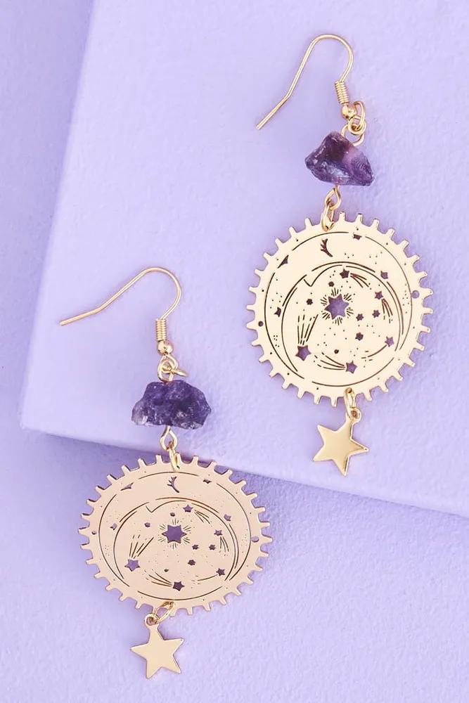 Amethyst Celestial Medallion Earrings