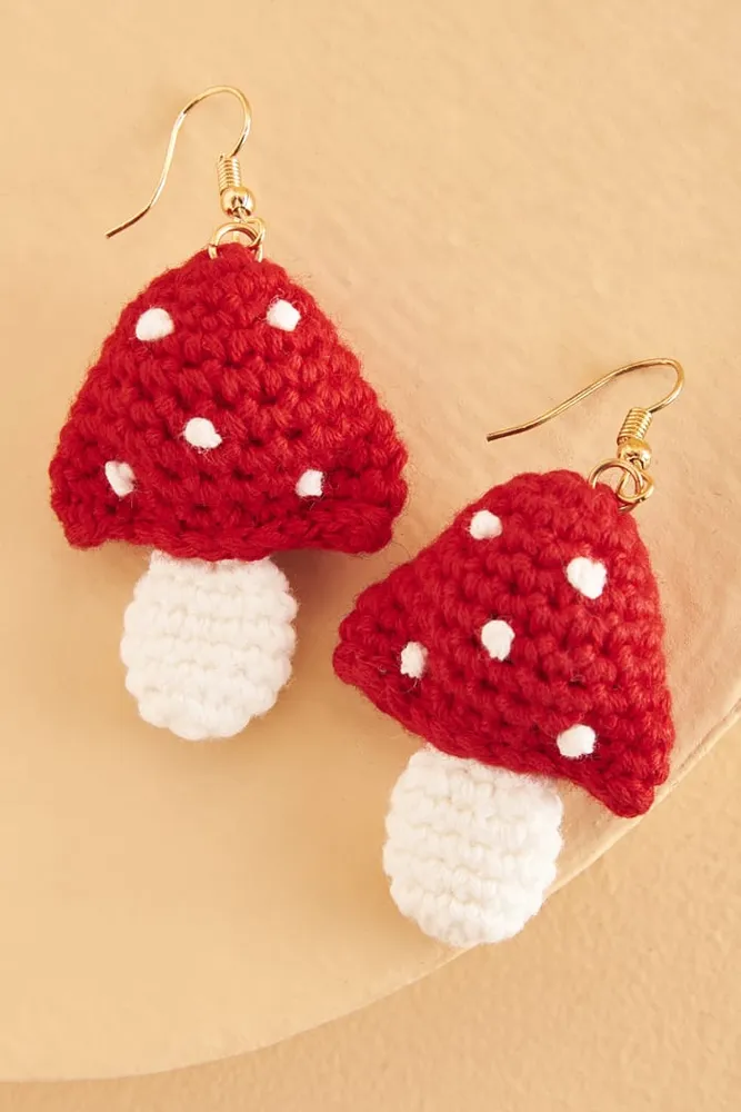 Red Mushroom Crochet Earrings