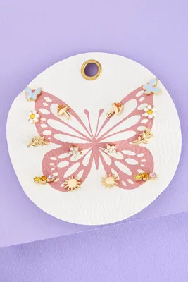 Pink Butterfly Round Earring Set