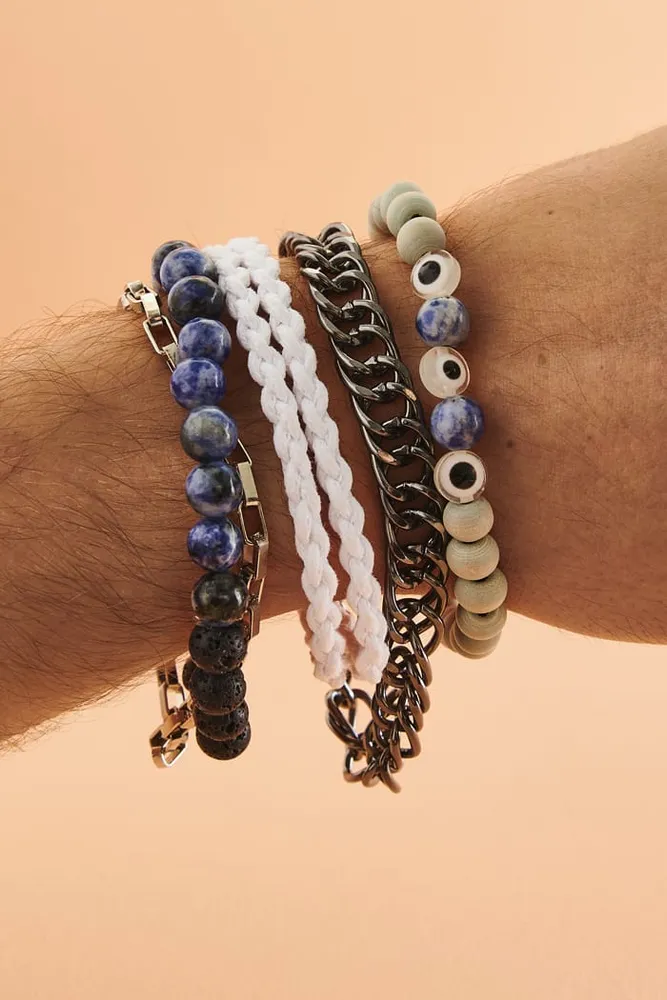 Blue Evil Eye Stone Bracelet Set