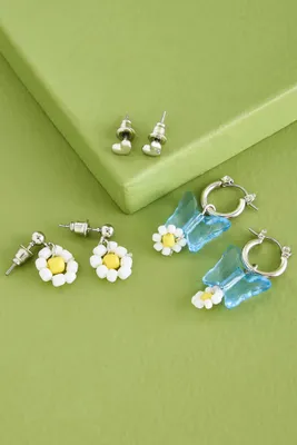 Beaded Daisy and Butterfly Earring Set