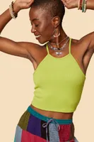 Chartreuse Ribbed Halter Cropped Tank