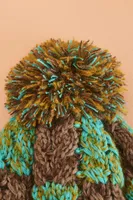 Multi Teal Checker Pom Beanie