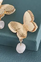 Dimensional Butterfly Rose Quartz Earring