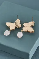 Dimensional Butterfly Rose Quartz Earring