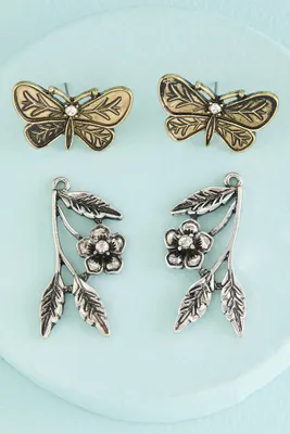 Silver Perched Butterfly Jacket Earrings