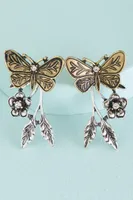 Silver Perched Butterfly Jacket Earrings