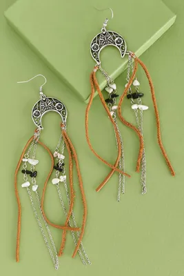 Inverted Butterfly Moon Tassel Earrings