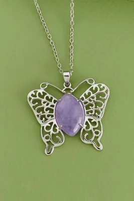 Amethyst Silver Butterfly Necklace