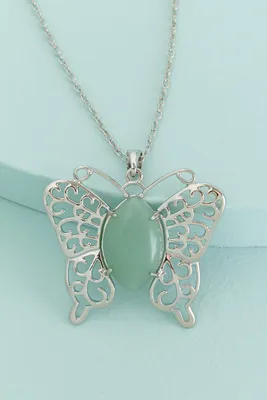 Green Aventurine Silver Butterfly Necklace