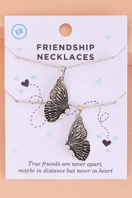 Silver Butterfly Wings Friendship Necklace Set