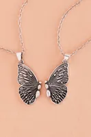 Silver Butterfly Wings Friendship Necklace Set