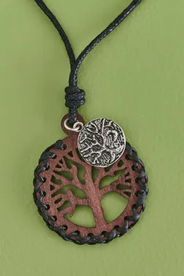 Wooden Tree of Life Raffia Necklace