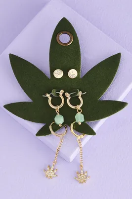 Velvet Jade Weed Leaf Earring Set