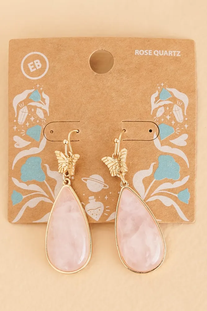 Rose Quartz Butterfly Drop Earrings