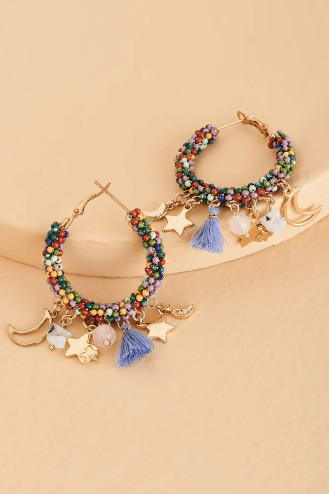 Agate Rainbow Beaded Charm Earrings