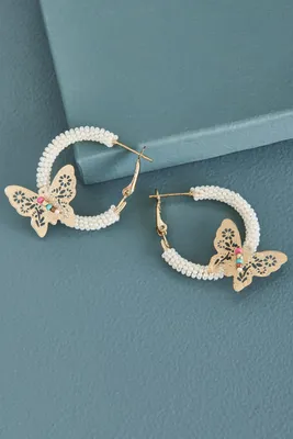 Butterfly Mini Beaded Hoop Earrings