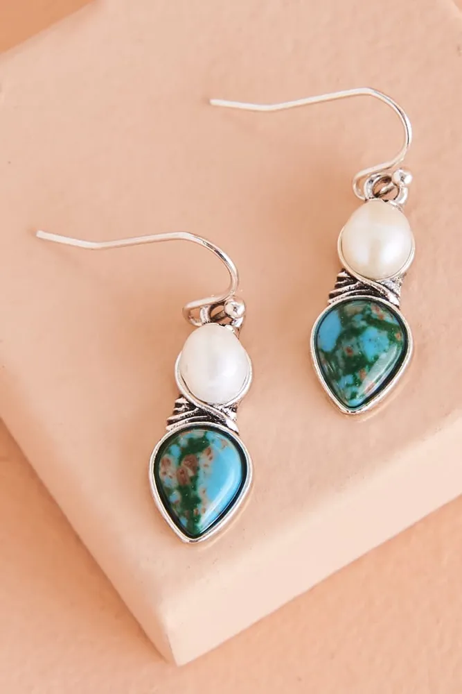 Turquoise and Pearl Drop Earrings