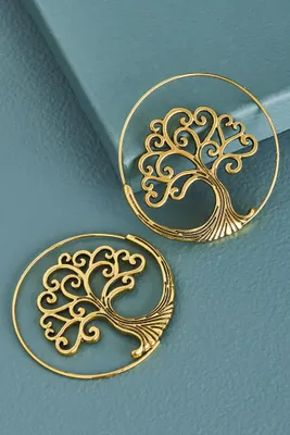 Gold Tree of Life Pull Through Earrings