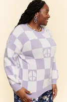 Purple Peace Sign Checker Sweater