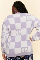 Purple Peace Sign Checker Sweater