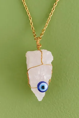 Wire Wrapped Rose Quartz and Evil Eye Necklace