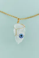 Wire Wrapped Clear Quartz and Evil Eye Necklace