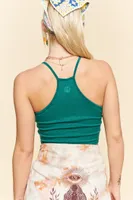 Teal Ribbed Halter Cropped Tank