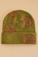 Peace Sign Foldover Beanie